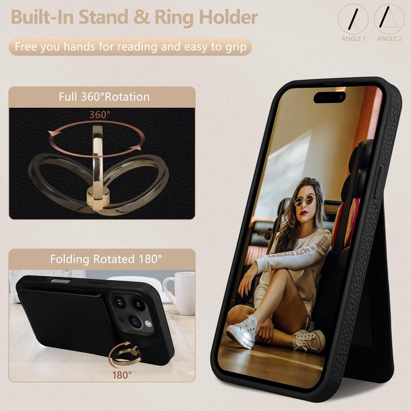 Keallce Case for iPhone 16 Pro Max 6.9'', Detachable Crossbody Case Wallet with RFID Blocking Card Holder, 360ｰRing Stand, Folio Leather iPhone Cover Lanyard Strap Lady for iPhone 16 Pro Max, Black - Image 5